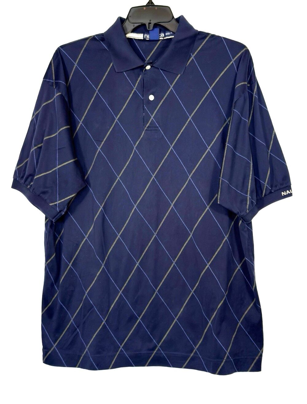 Nautica Men’s XXL Navy Argyle Polo Shirt Made in Canada Y2K Preppy Golf Cotton